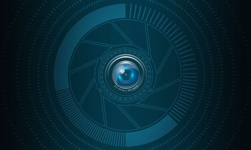 a blue camera lens